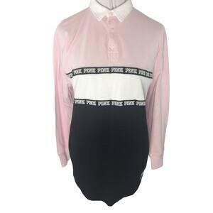 NWT VS Pink Women's Rugby Polo Shirt Long Sleeve Size Small